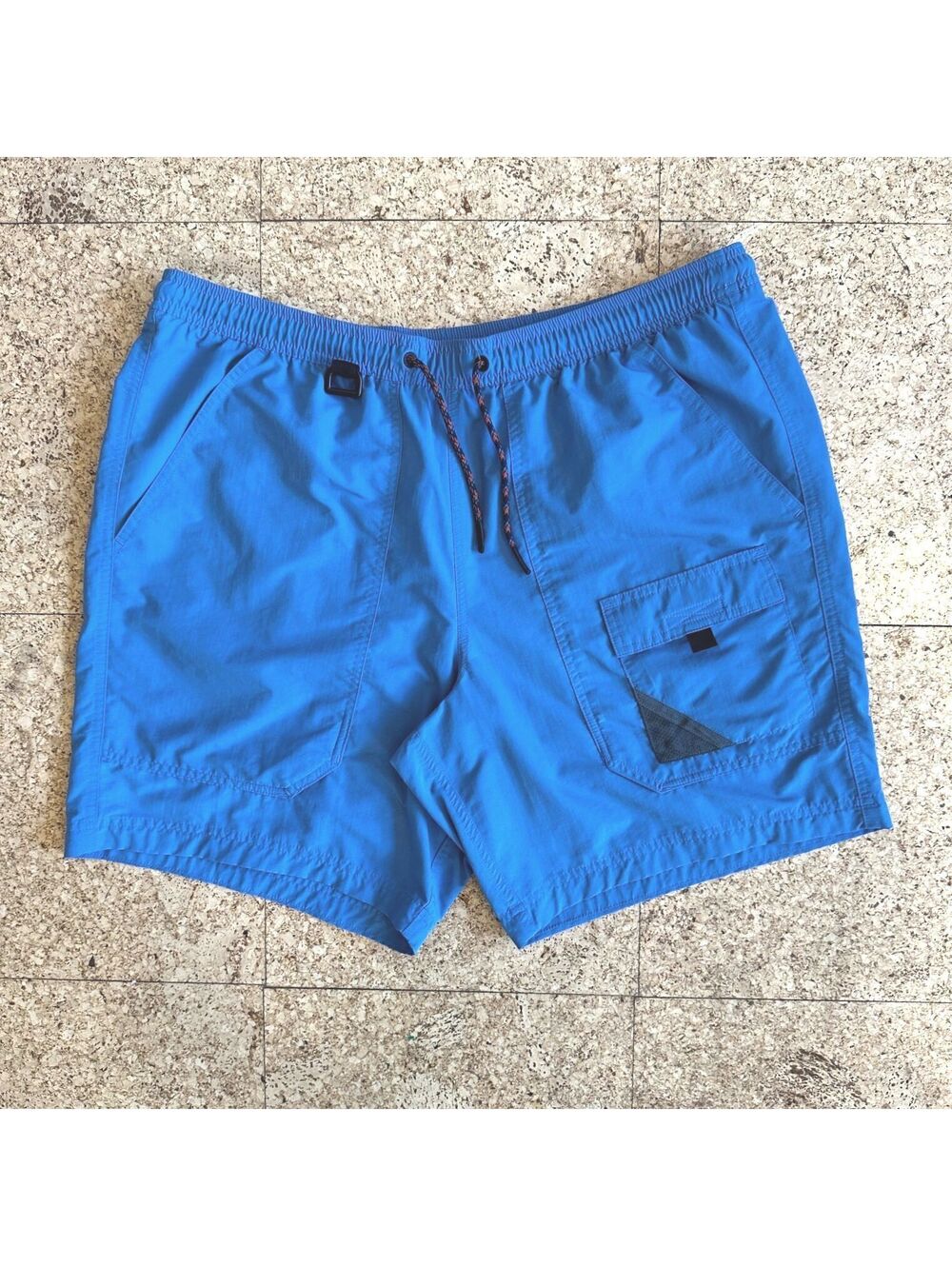 Eddie Bauer Floatilla Water Shorts Men's LG 8" Blue Nylon Swim Hiking Drawstring